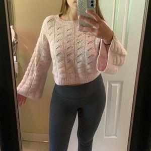 Top Shop Bell Sleeved Light Pink Sweater